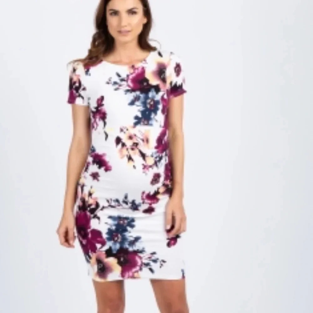 New*PinkBlush Purple Floral Fitted Maternity